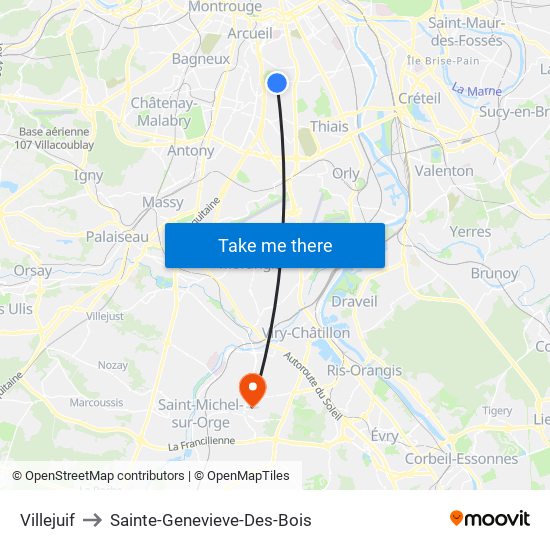 Villejuif to Sainte-Genevieve-Des-Bois map