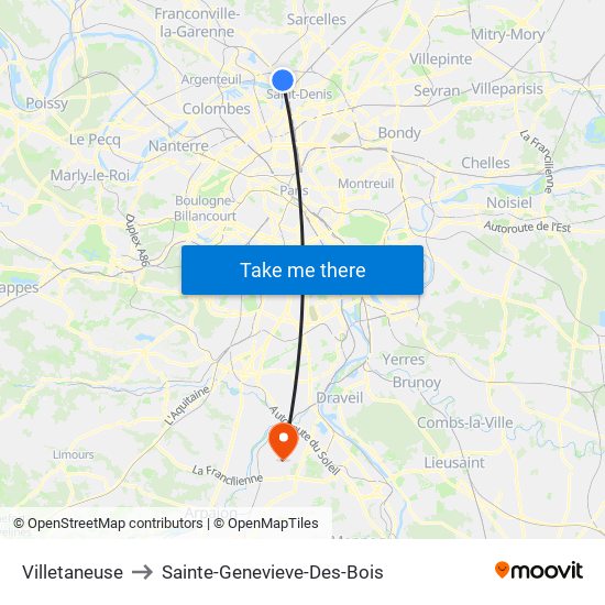 Villetaneuse to Sainte-Genevieve-Des-Bois map