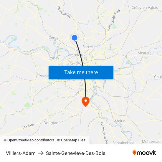 Villiers-Adam to Sainte-Genevieve-Des-Bois map