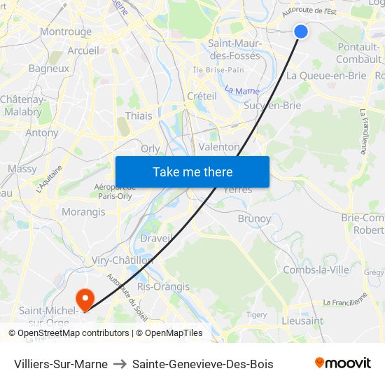 Villiers-Sur-Marne to Sainte-Genevieve-Des-Bois map