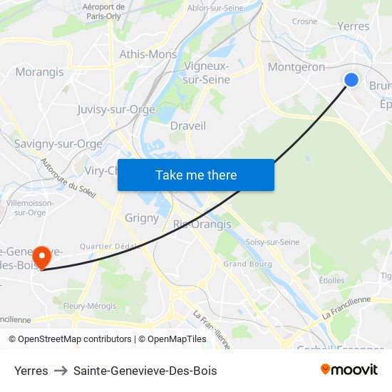 Yerres to Sainte-Genevieve-Des-Bois map