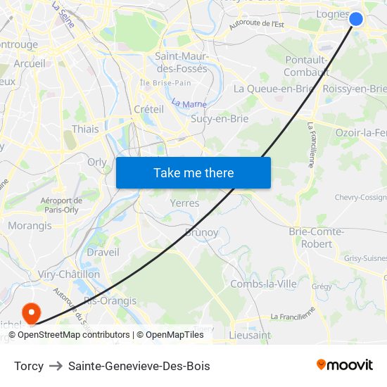 Torcy to Sainte-Genevieve-Des-Bois map
