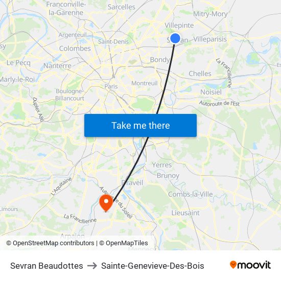 Sevran Beaudottes to Sainte-Genevieve-Des-Bois map