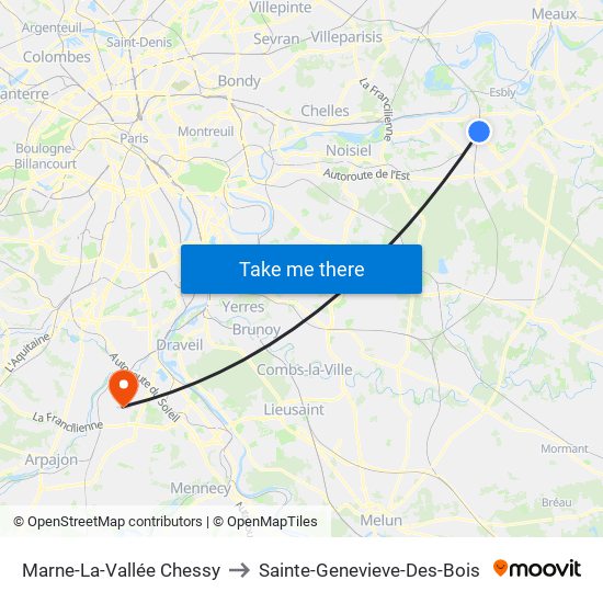 Marne-La-Vallée Chessy to Sainte-Genevieve-Des-Bois map