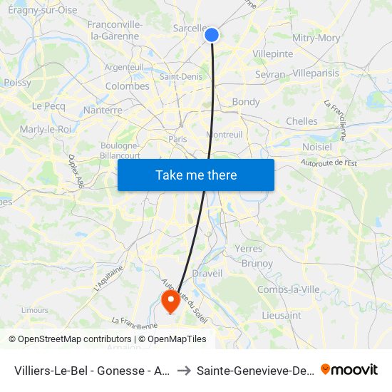 Villiers-Le-Bel - Gonesse - Arnouville to Sainte-Genevieve-Des-Bois map