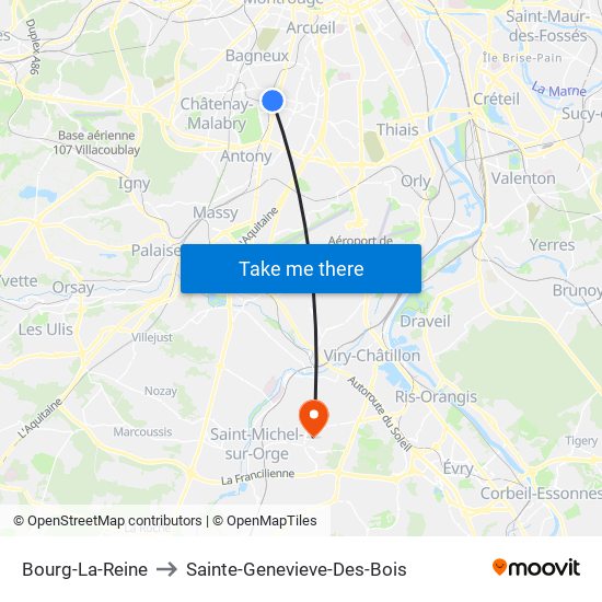 Bourg-La-Reine to Sainte-Genevieve-Des-Bois map