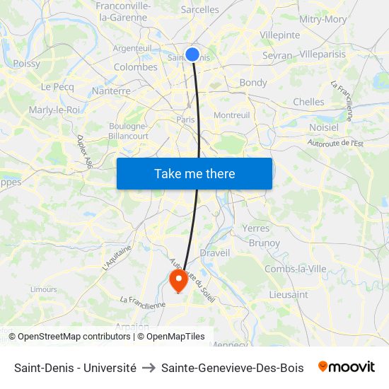 Saint-Denis - Université to Sainte-Genevieve-Des-Bois map