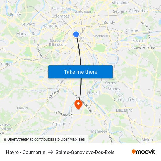 Havre - Caumartin to Sainte-Genevieve-Des-Bois map