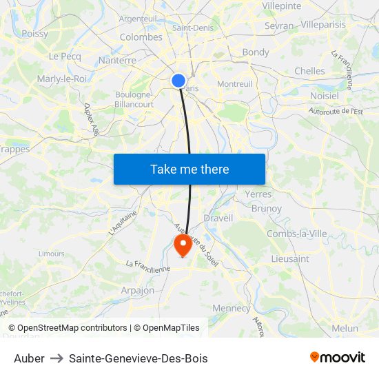 Auber to Sainte-Genevieve-Des-Bois map