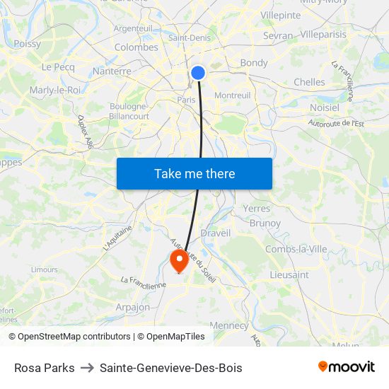 Rosa Parks to Sainte-Genevieve-Des-Bois map