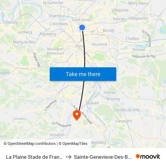 La Plaine Stade de France to Sainte-Genevieve-Des-Bois map