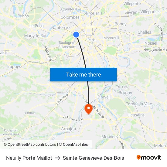 Neuilly Porte Maillot to Sainte-Genevieve-Des-Bois map