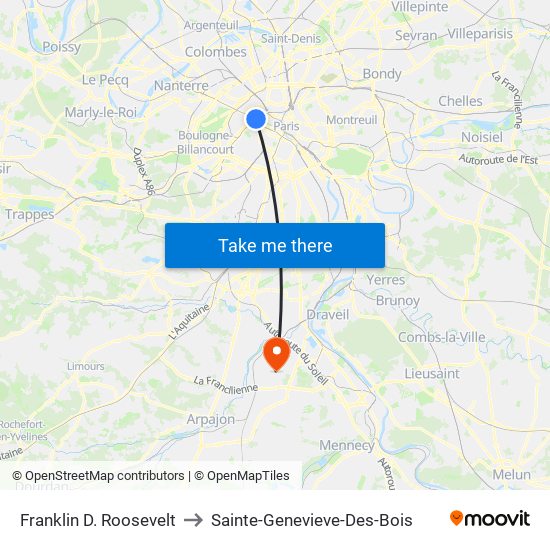 Franklin D. Roosevelt to Sainte-Genevieve-Des-Bois map