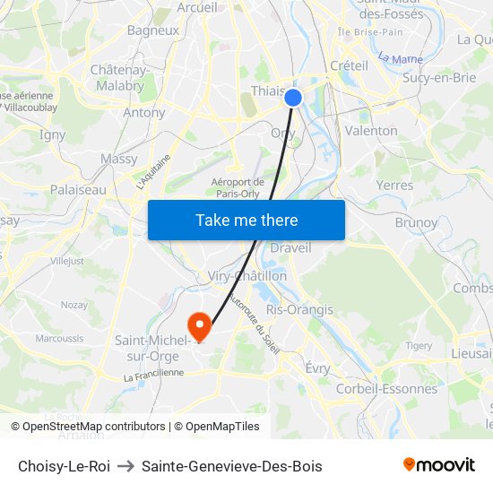 Choisy-Le-Roi to Sainte-Genevieve-Des-Bois map