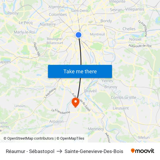 Réaumur - Sébastopol to Sainte-Genevieve-Des-Bois map