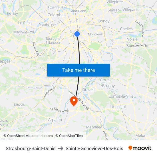 Strasbourg-Saint-Denis to Sainte-Genevieve-Des-Bois map