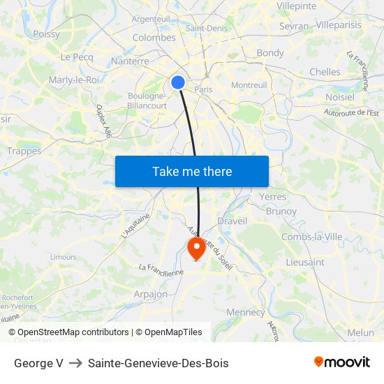 George V to Sainte-Genevieve-Des-Bois map