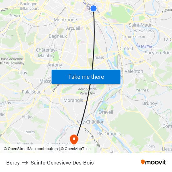 Bercy to Sainte-Genevieve-Des-Bois map