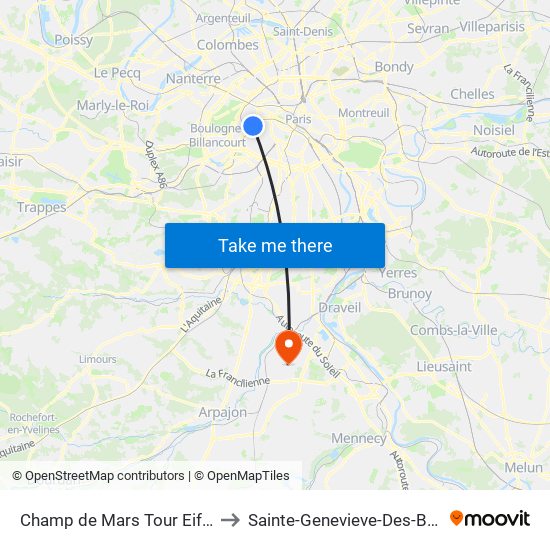Champ de Mars Tour Eiffel to Sainte-Genevieve-Des-Bois map