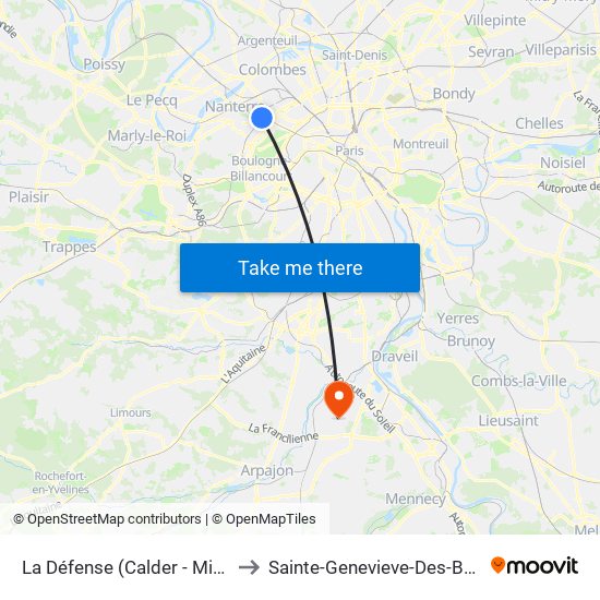 La Défense (Calder - Miro) to Sainte-Genevieve-Des-Bois map