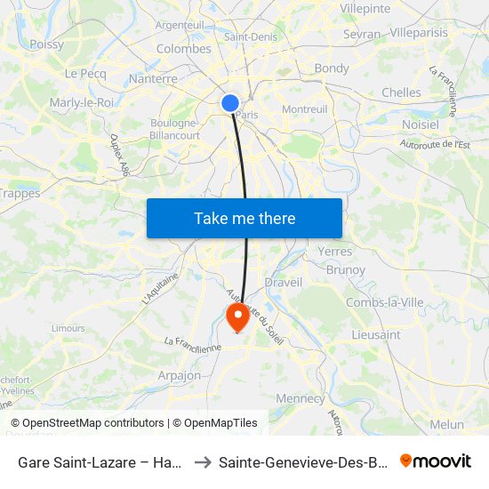 Gare Saint-Lazare – Havre to Sainte-Genevieve-Des-Bois map