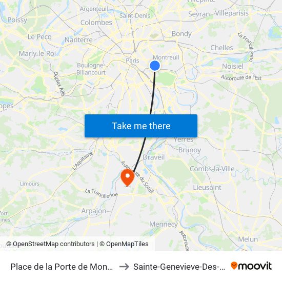 Place de la Porte de Montreuil to Sainte-Genevieve-Des-Bois map
