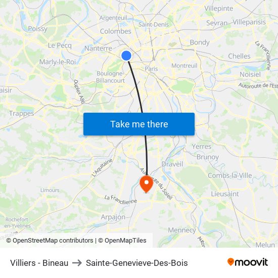 Villiers - Bineau to Sainte-Genevieve-Des-Bois map