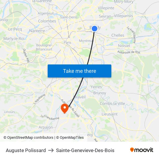 Auguste Polissard to Sainte-Genevieve-Des-Bois map