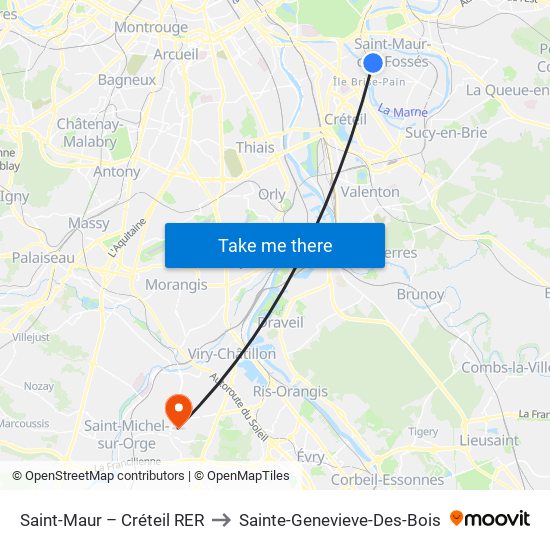 Saint-Maur – Créteil RER to Sainte-Genevieve-Des-Bois map
