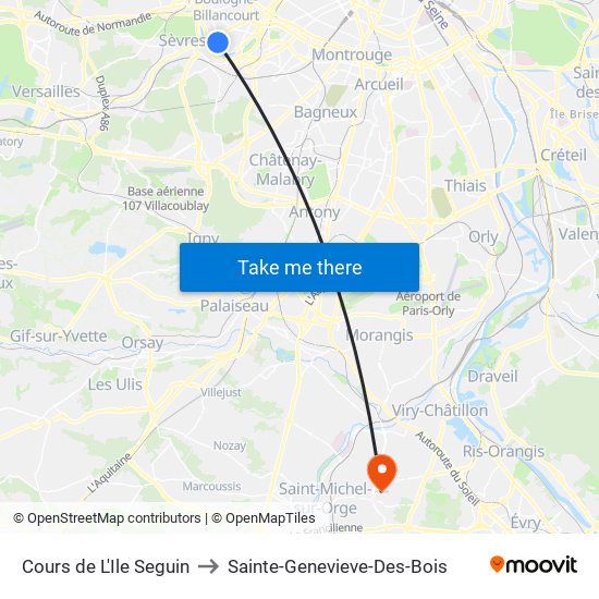 Cours de L'Ile Seguin to Sainte-Genevieve-Des-Bois map