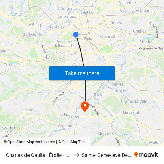 Charles de Gaulle - Étoile - Wagram to Sainte-Genevieve-Des-Bois map