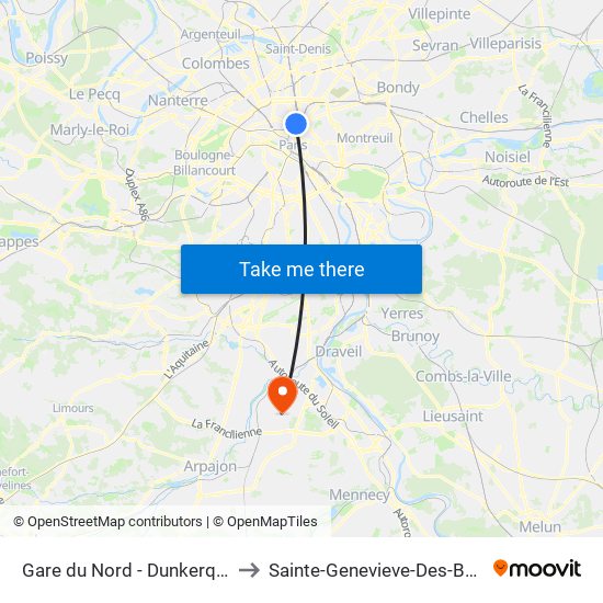 Gare du Nord - Dunkerque to Sainte-Genevieve-Des-Bois map