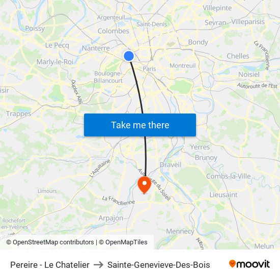 Pereire - Le Chatelier to Sainte-Genevieve-Des-Bois map