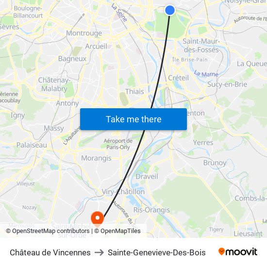 Château de Vincennes to Sainte-Genevieve-Des-Bois map