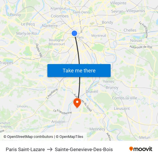 Paris Saint-Lazare to Sainte-Genevieve-Des-Bois map