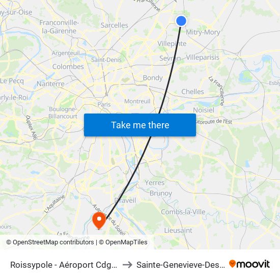 Roissypole - Aéroport Cdg1 (G1) to Sainte-Genevieve-Des-Bois map