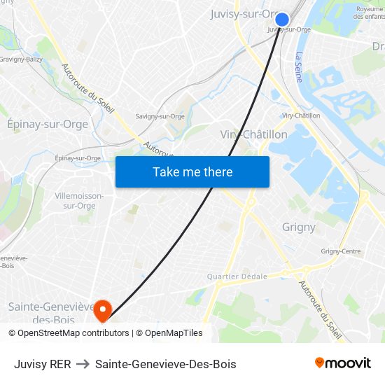 Juvisy RER to Sainte-Genevieve-Des-Bois map