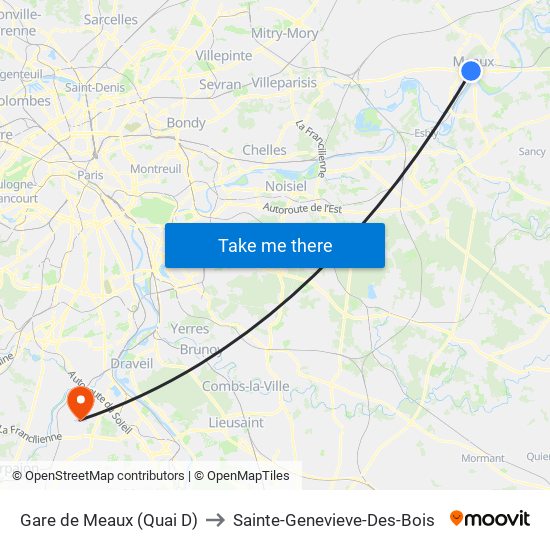 Gare de Meaux (Quai D) to Sainte-Genevieve-Des-Bois map