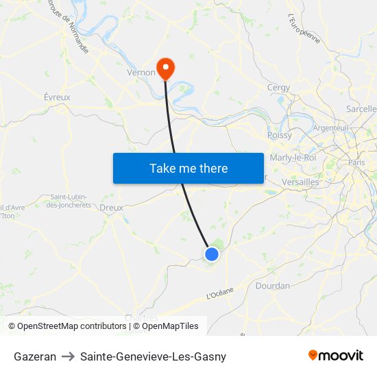 Gazeran to Sainte-Genevieve-Les-Gasny map