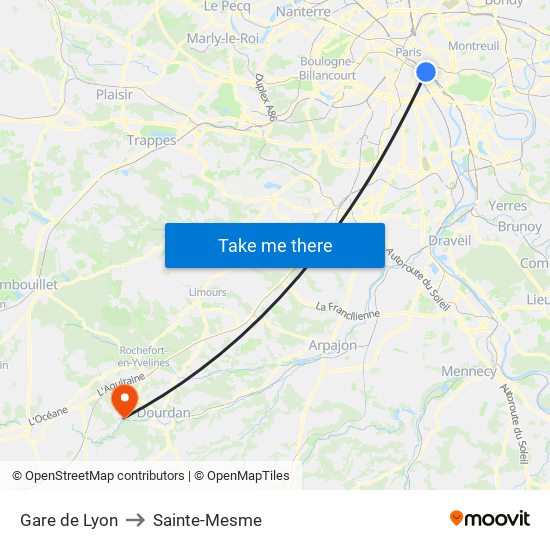 Gare de Lyon to Sainte-Mesme map