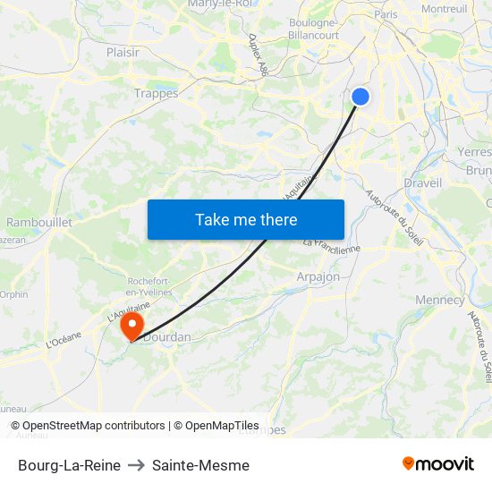 Bourg-La-Reine to Sainte-Mesme map