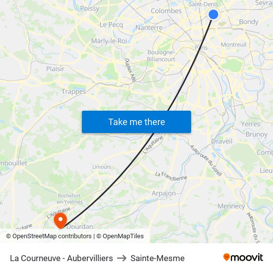 La Courneuve - Aubervilliers to Sainte-Mesme map