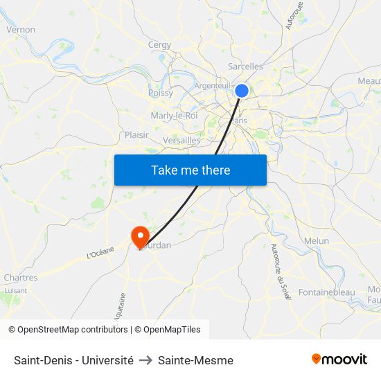 Saint-Denis - Université to Sainte-Mesme map