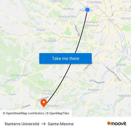 Nanterre Université to Sainte-Mesme map