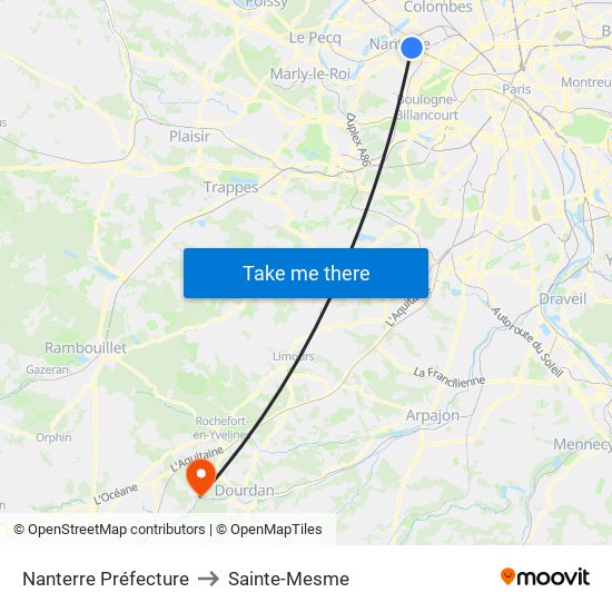 Nanterre Préfecture to Sainte-Mesme map