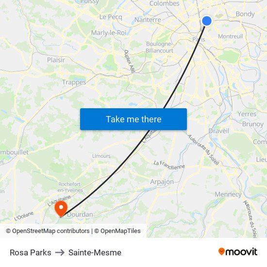 Rosa Parks to Sainte-Mesme map