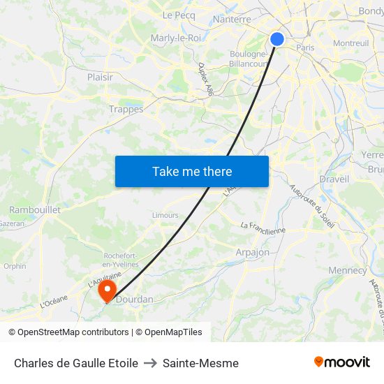Charles de Gaulle Etoile to Sainte-Mesme map