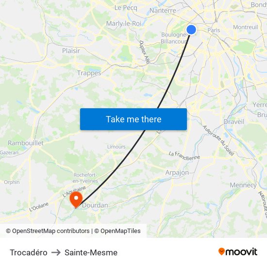 Trocadéro to Sainte-Mesme map
