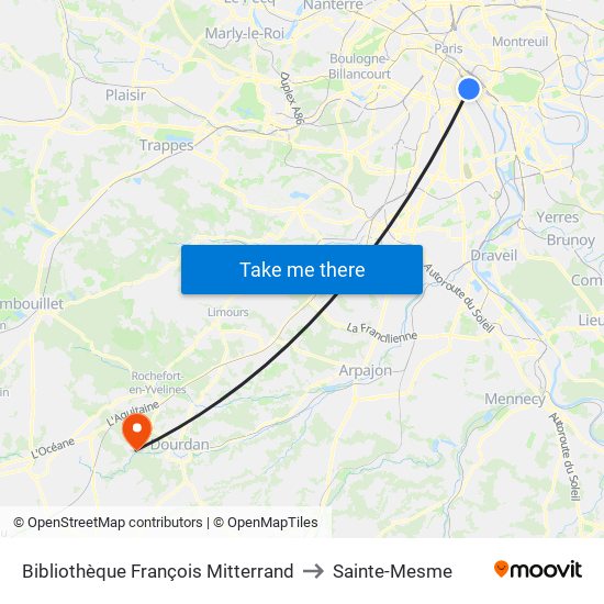 Bibliothèque François Mitterrand to Sainte-Mesme map