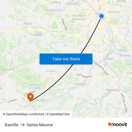 Bastille to Sainte-Mesme map